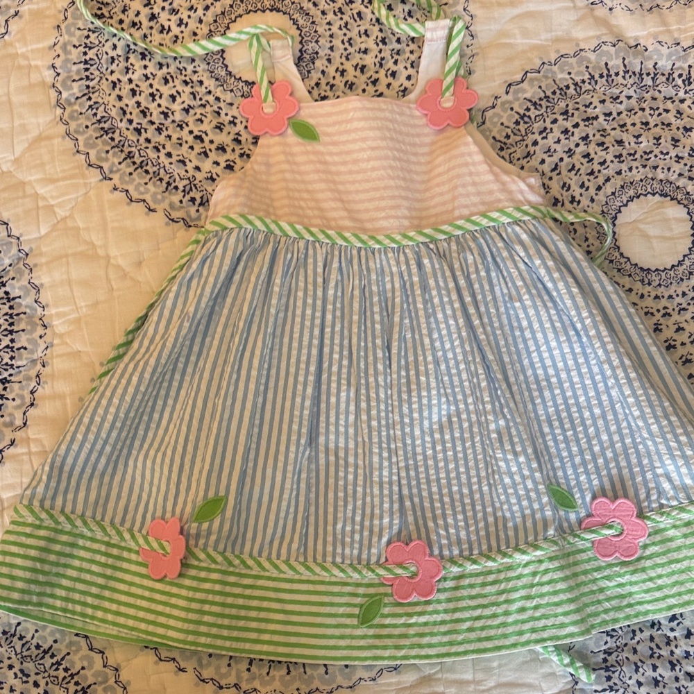 Florence Eiseman Pink, Blue & Green Floral Appliqué Sundress